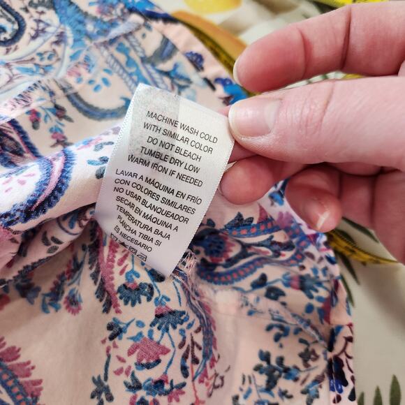 Basic Editions Paisley Boho 3/4 Sleeve Button Down Dress Shirt Work Wear Sz XL - Picture 9 of 11